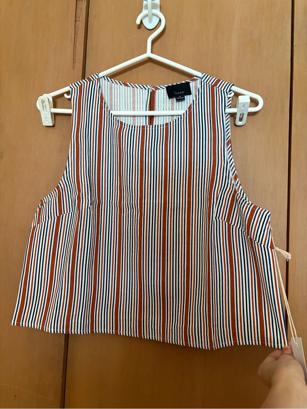 Lumiere Striped Sleeveless Crop Top in Rust/White/Black
